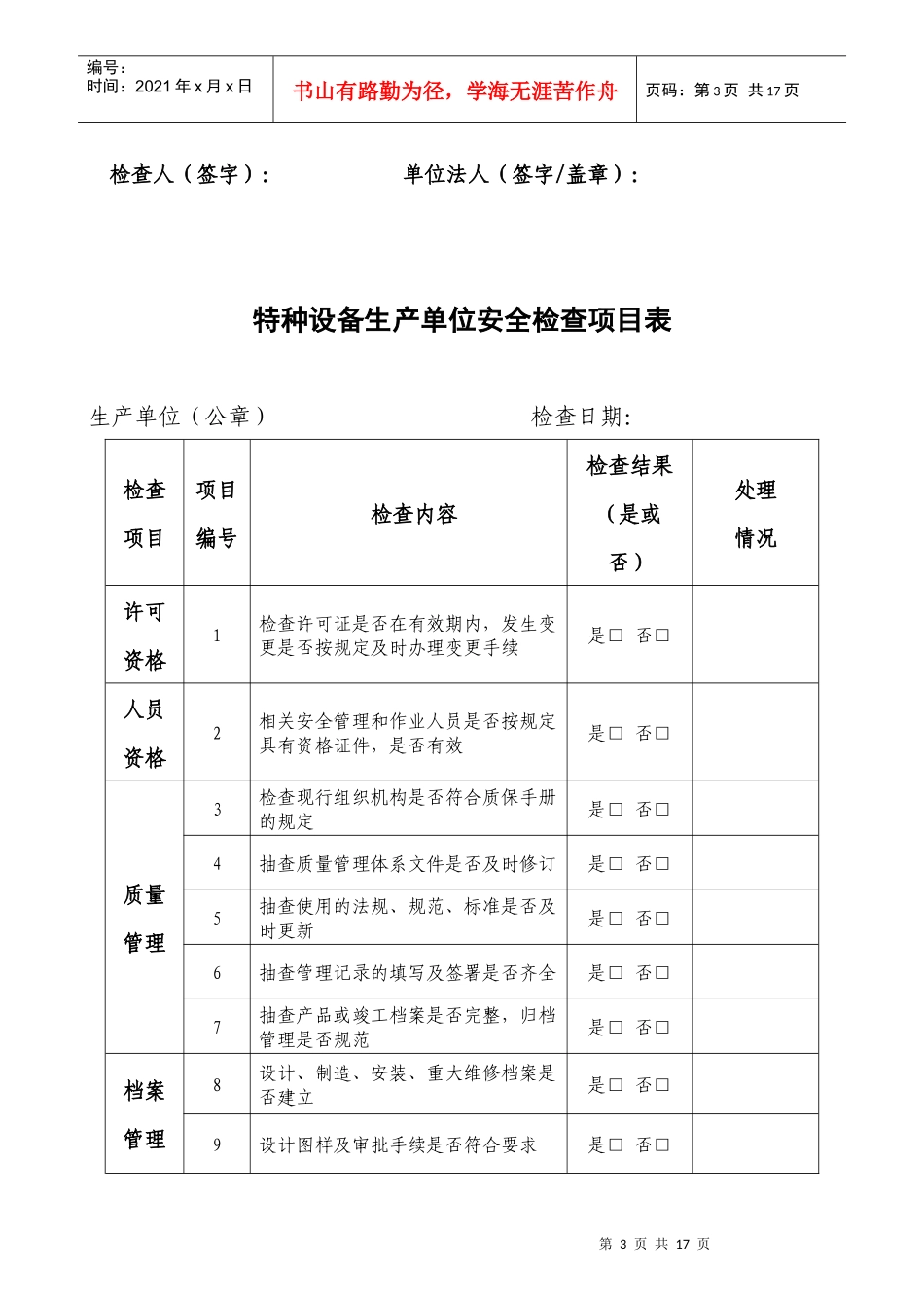特种设备使用单位安全检查项目表_第3页