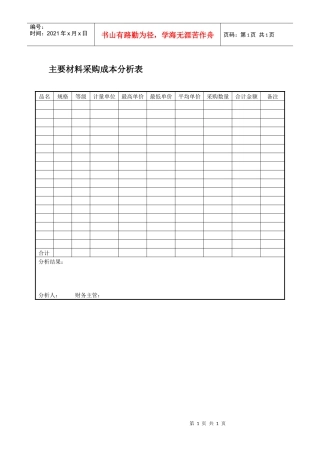 主要材料采购成本分析表