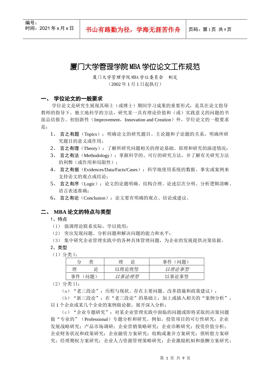 规范厦门规范厦门大学管理学院MBA学位论文工作_第1页