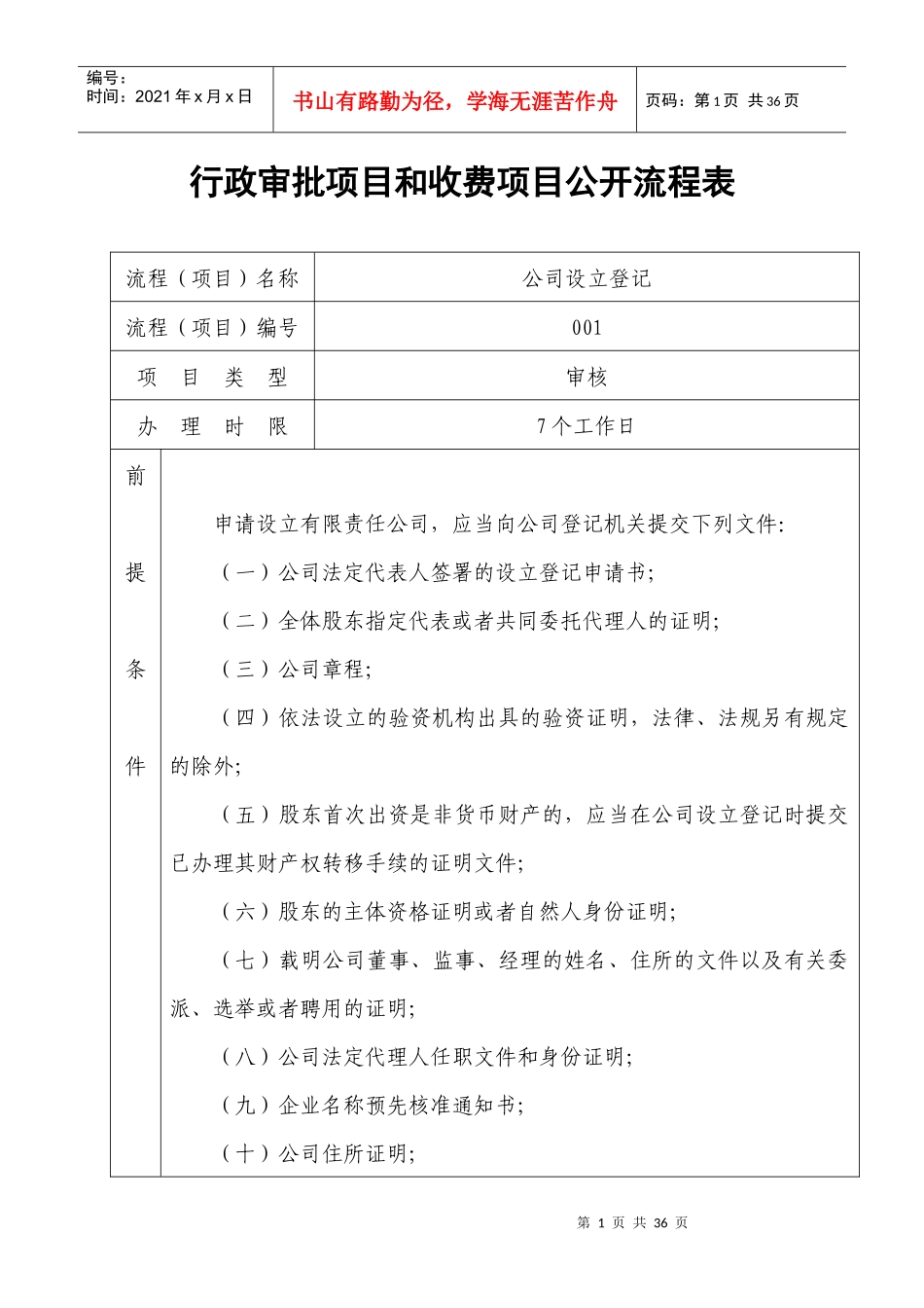 行政审批项目和收费项目公开流程表_第1页