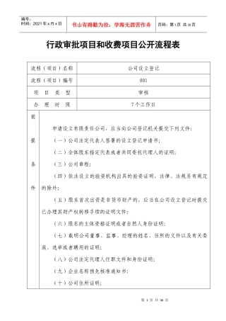 行政审批项目和收费项目公开流程表