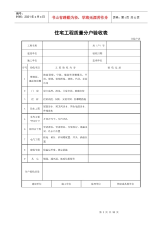 重庆市住宅工程分户验收表及记录表