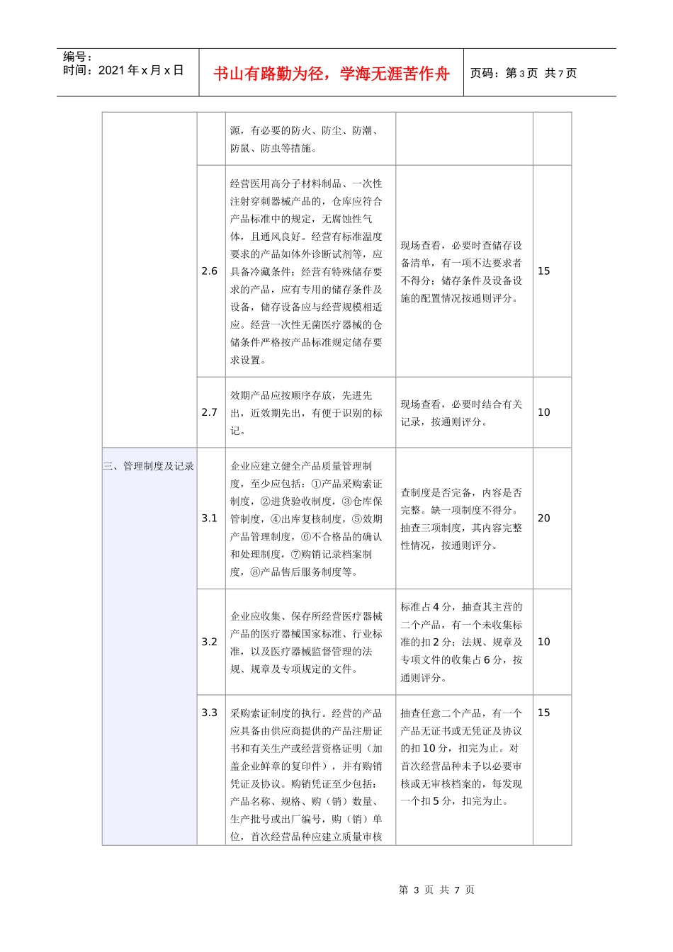 浙江省医疗器械经营企业现场检查评分表_第3页