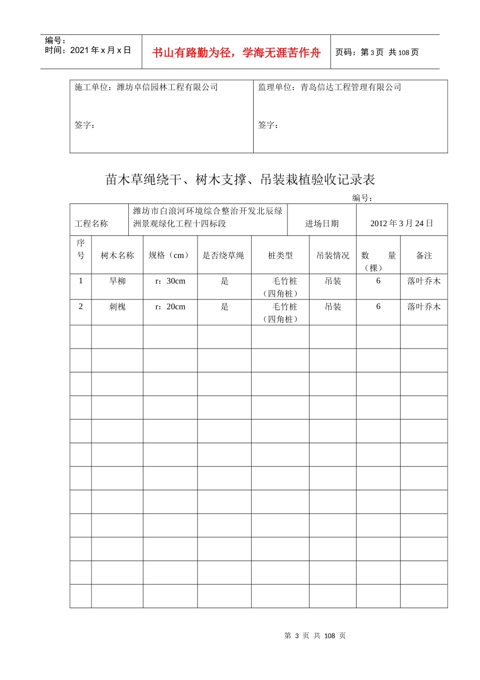 苗木草绳绕干、树木支撑、吊装栽植验收记录表_第3页