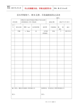 苗木草绳绕干、树木支撑、吊装栽植验收记录表