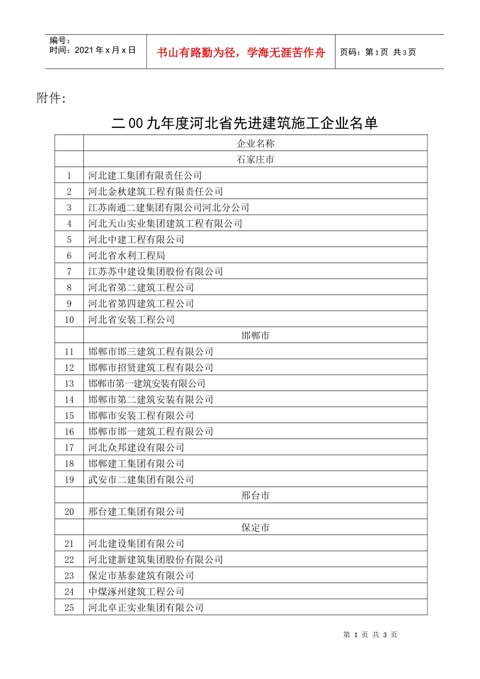 市二00七年度河北省先进建筑施工企业评审表_第1页