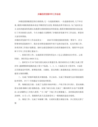 乡镇经济发展半年工作总结