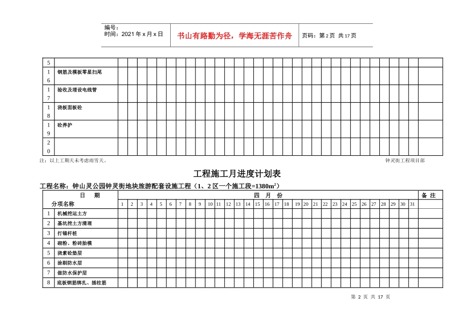 工程施工月进度计划表_第2页