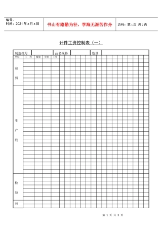 第三节 计件工资控制表（一）