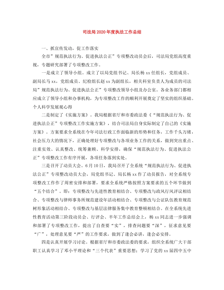 司法局2020年度执法工作总结 _第1页