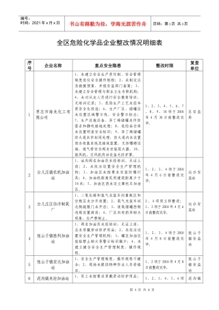 全区危险化学品企业整改情况明细表