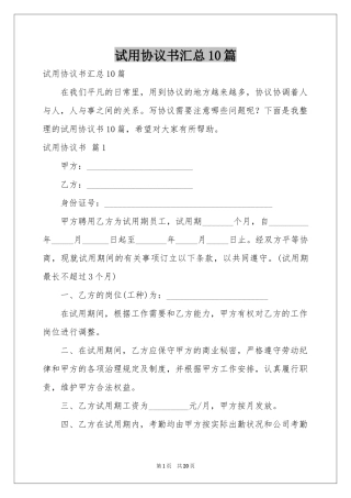 试用协议书汇总10篇
