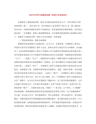 2020年市学习实践活动第一阶段工作总结范文