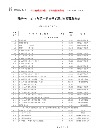 附表一;XXXX年郴州第1期建设工程材料预算价格表