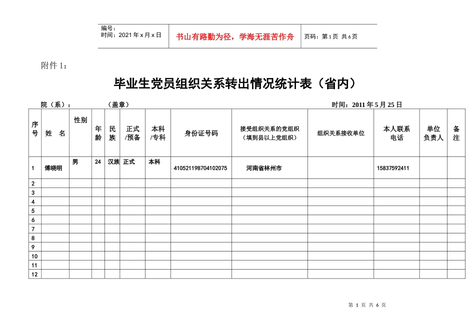 毕业生党员组织关系转出情况统计表(省内)docdeflate_第1页