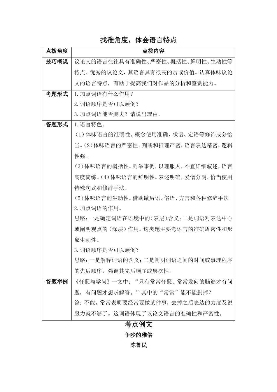 议论文考点五：找准角度，体会语言特点_第1页