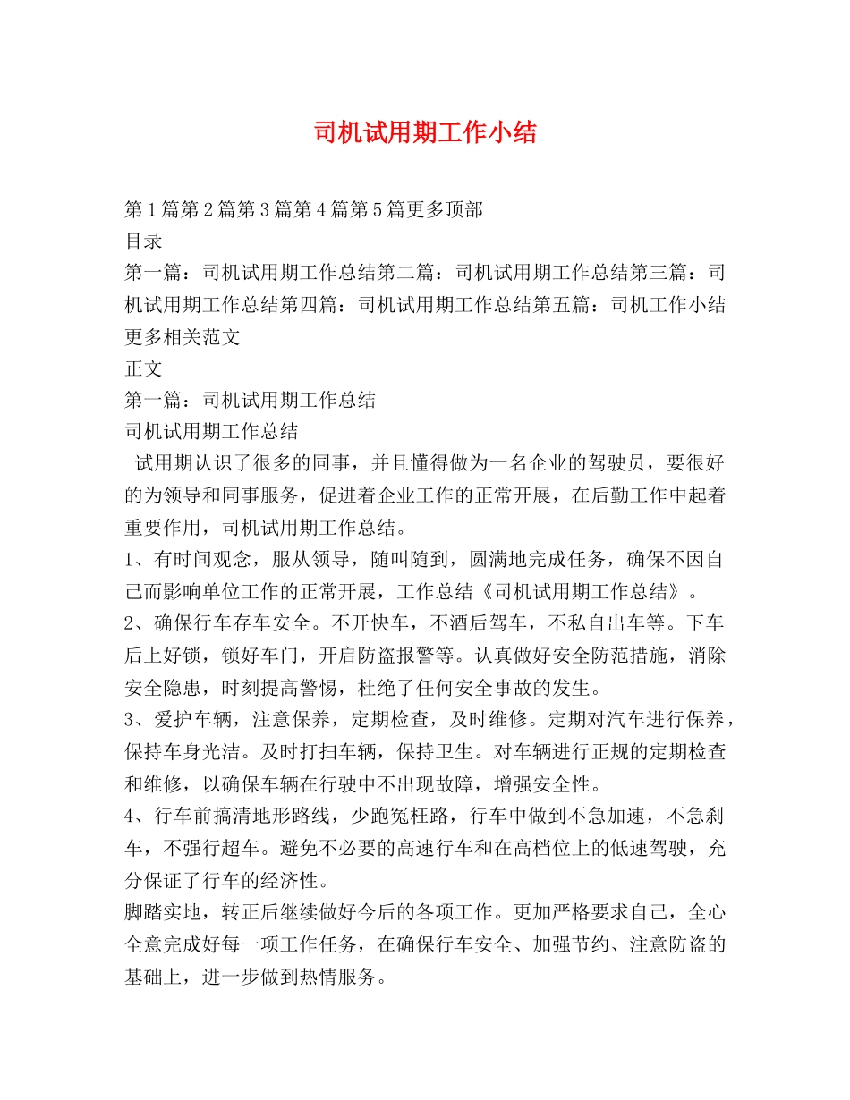 司机试用期工作小结 _第1页