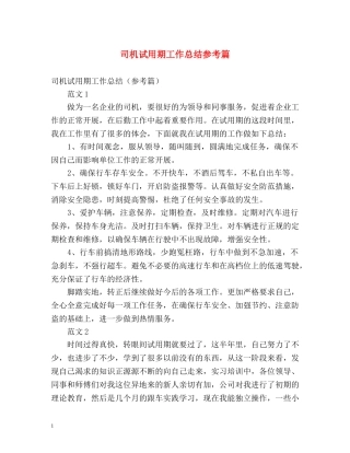 司机试用期工作总结参考篇 