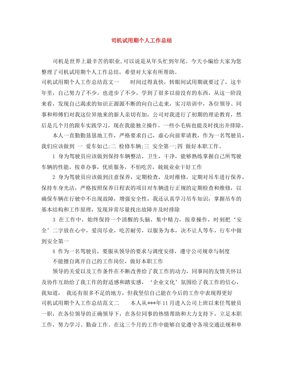 司机试用期个人工作总结 _第1页