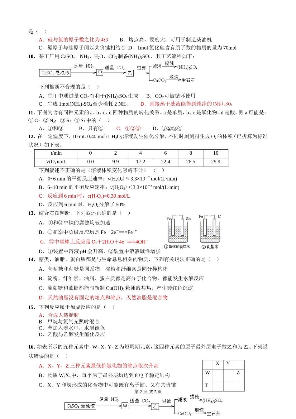 高一化学必修模块检测题_第2页