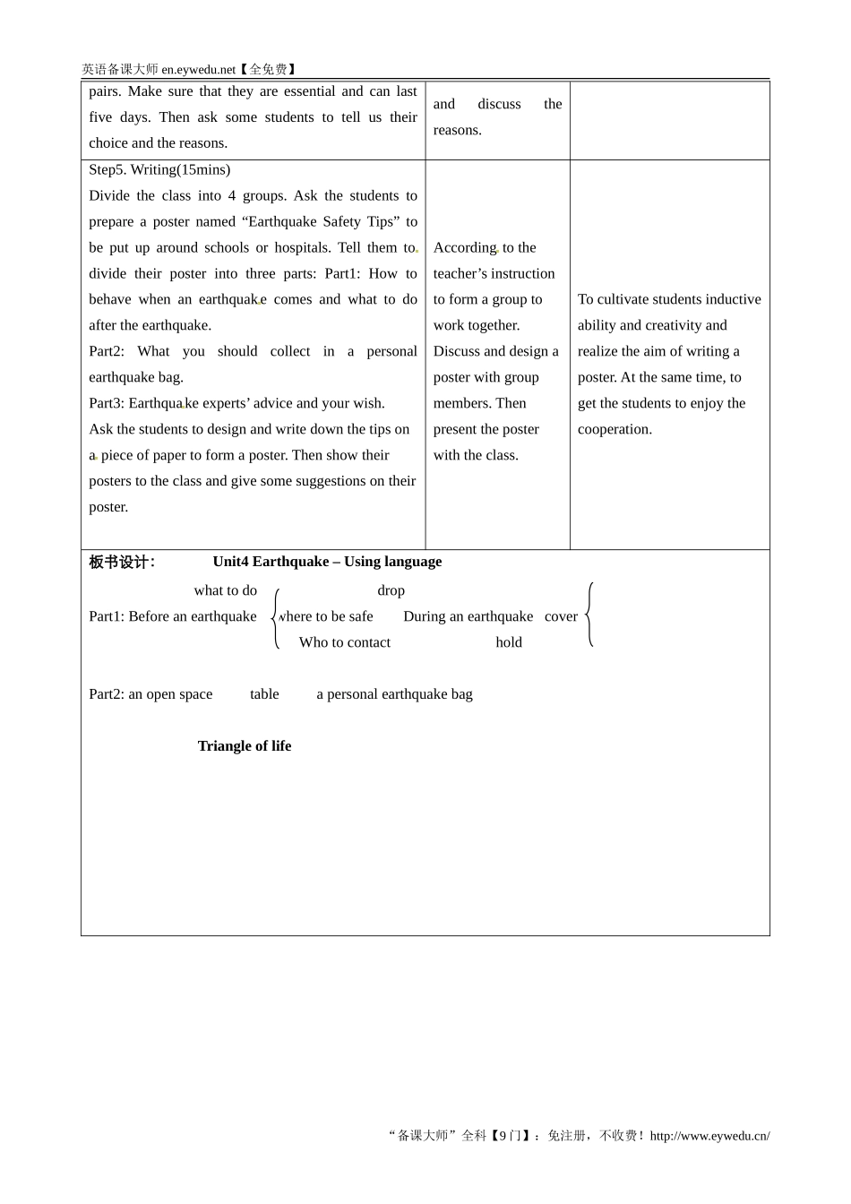 高中英语人教版必修1教案：unit4EarthquakesUsinglanguage教案（系列二）Word版英语备课大师【全免费】_第3页