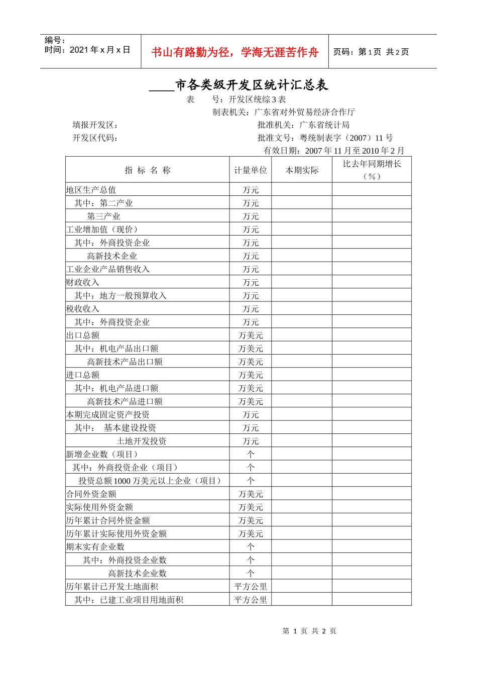 市各类级开发区统计汇总表_第1页