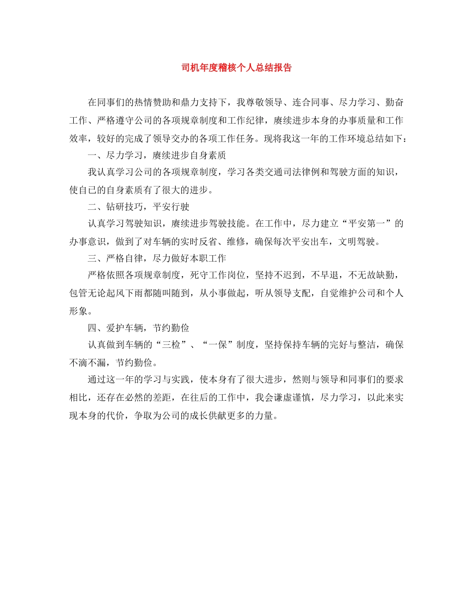 司机年度稽核个人总结报告 _第1页
