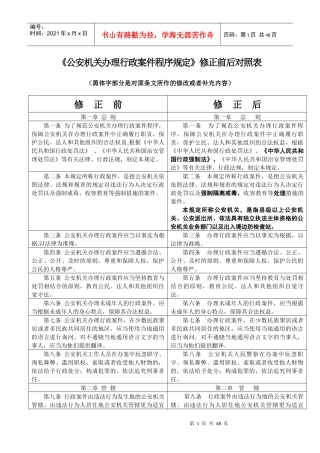 《公安机关办理行政案件程序规定》修正前后对照表