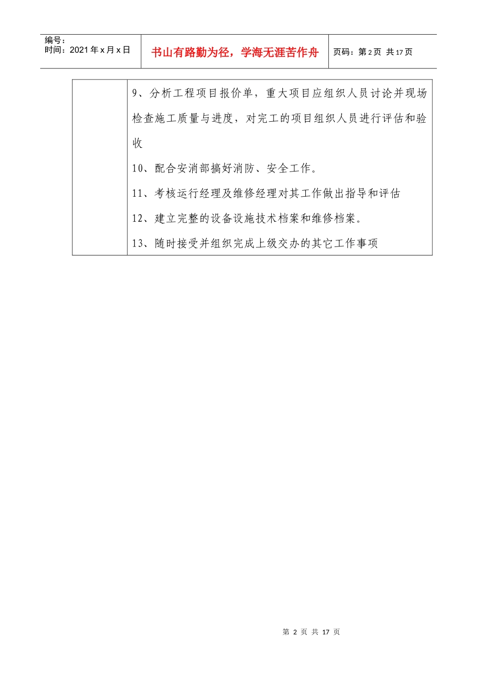 工程部岗位职责表_第2页