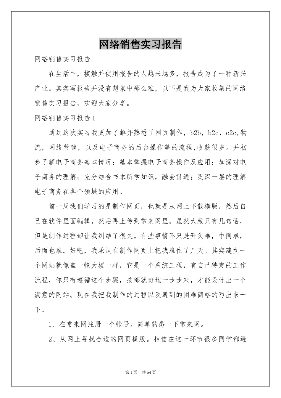 网络销售实习报告_第1页
