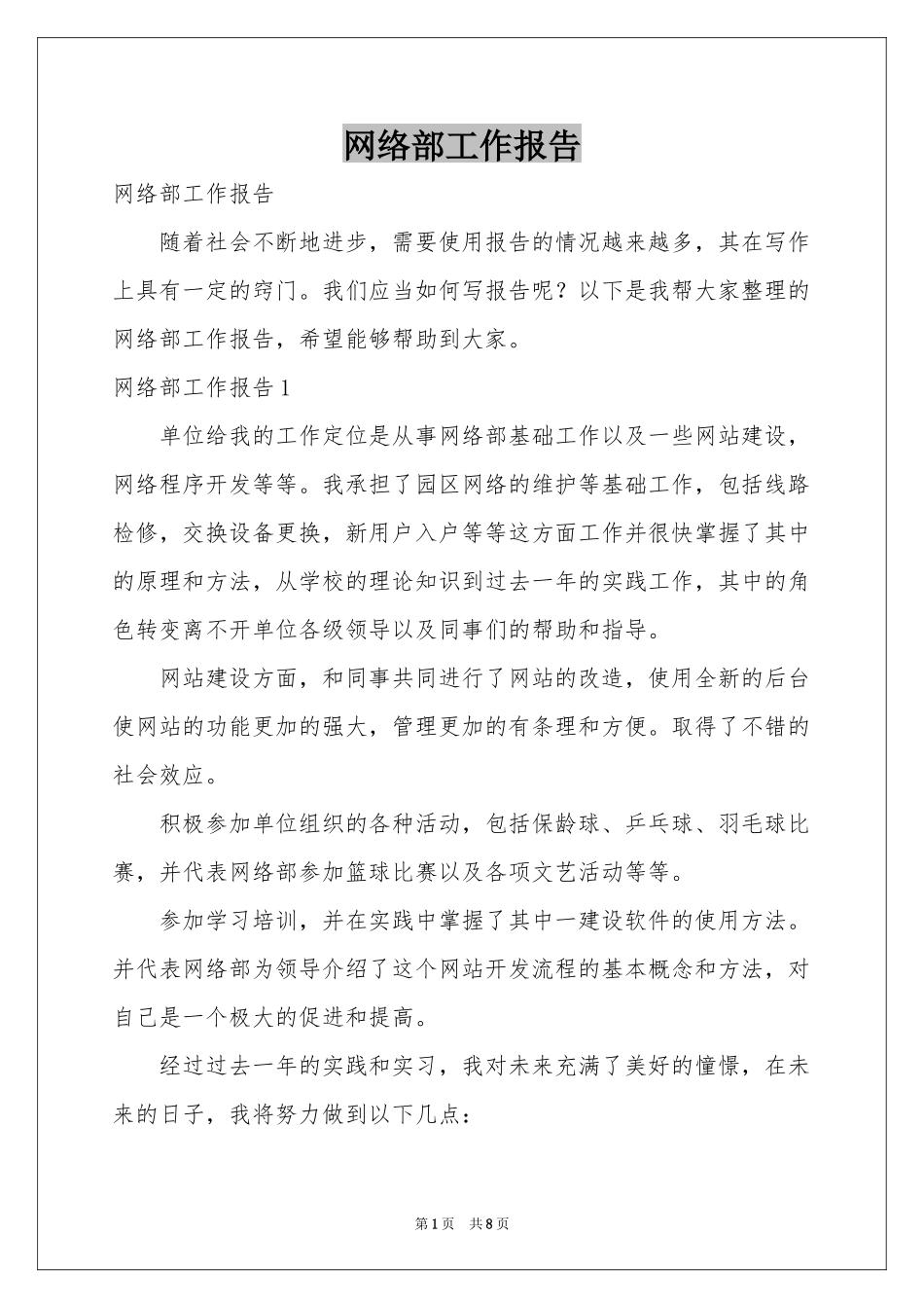 网络部工作报告_第1页
