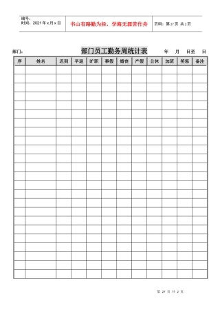 部门员工勤务周统计表