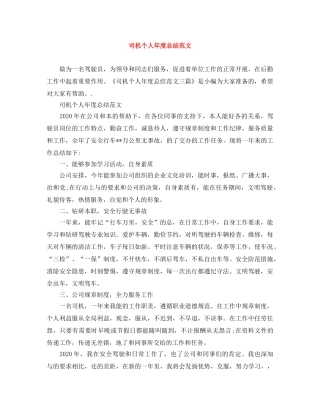 司机个人年度总结范文 