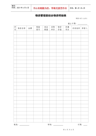 WZ05-05 物资管理部结余物资明细表（WZ05-05）