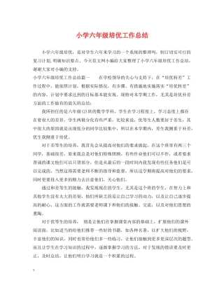 小学六年级培优工作总结