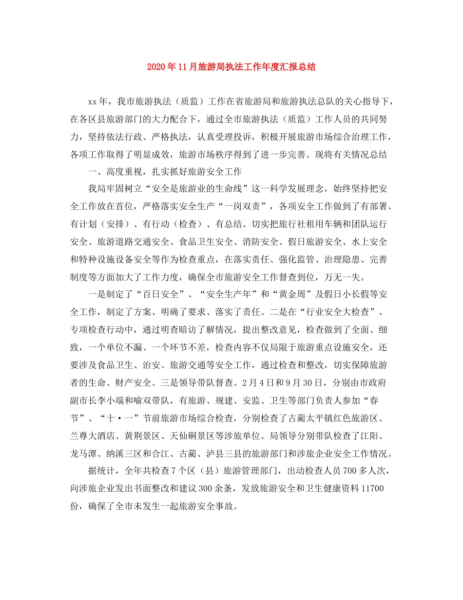 2020年11月旅游局执法工作年度汇报总结_第1页
