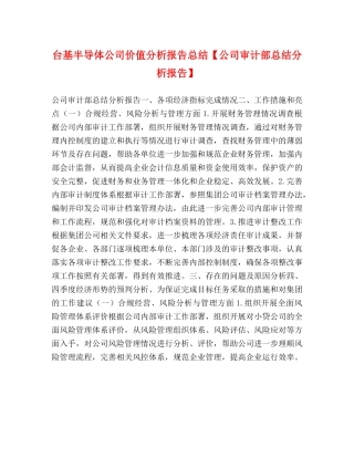 台基半导体公司价值分析报告总结【公司审计部总结分析报告】 