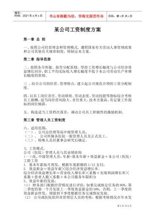 某某公司员工工资制度方案