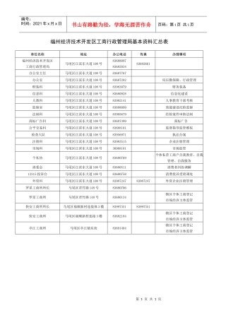 福州经济技术开发区工商行政管理局基本资料汇总表