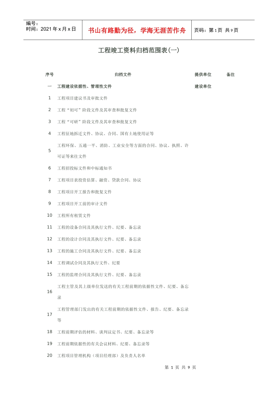 工程竣工资料归档范围表_第1页