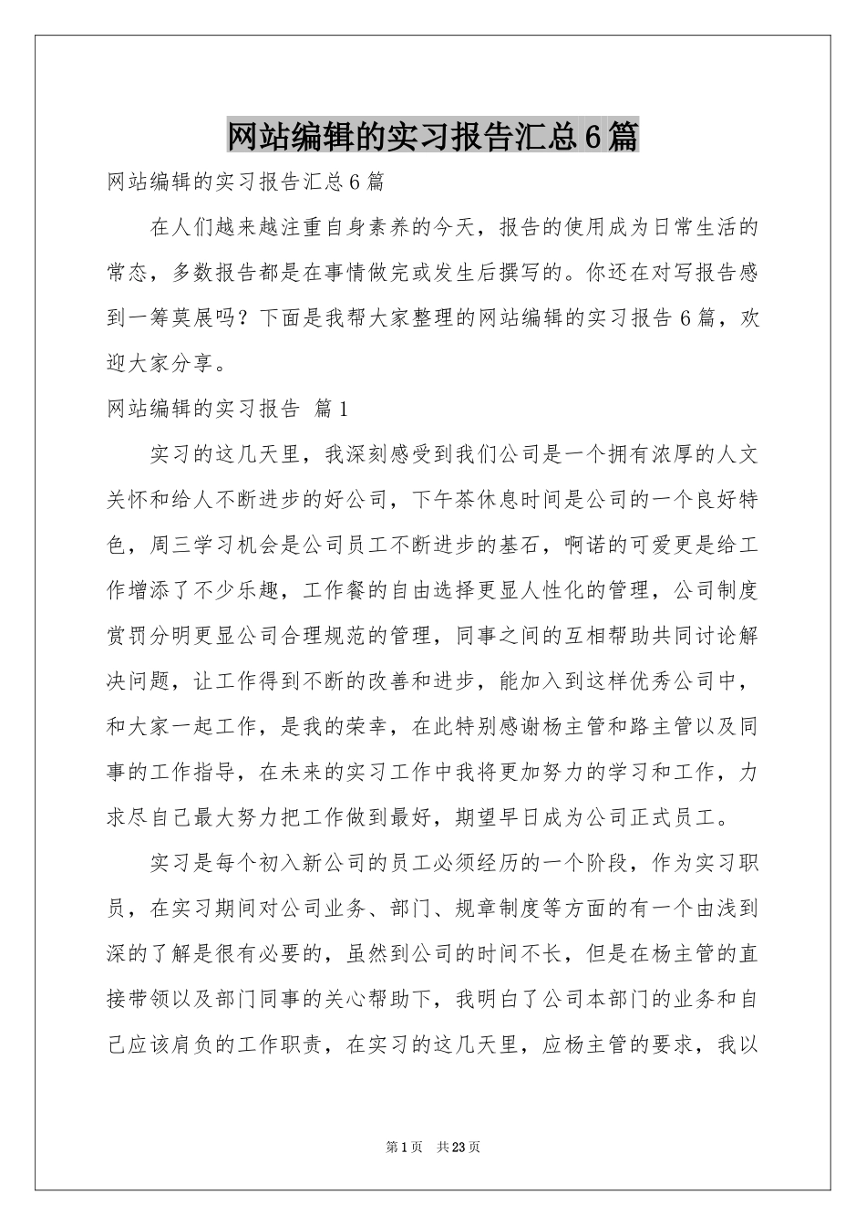 网站编辑的实习报告汇总6篇_第1页