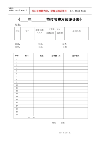 过节费发放统计表