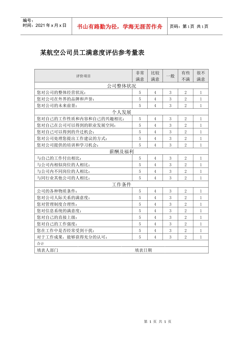 航空公司员工满意度评估参考量表_第1页