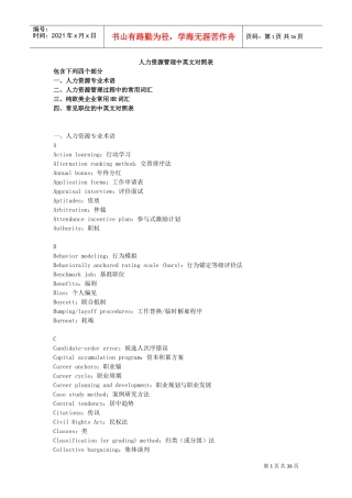 人力资源管理中英文对照表