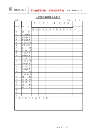 一般管理费预算差分析表