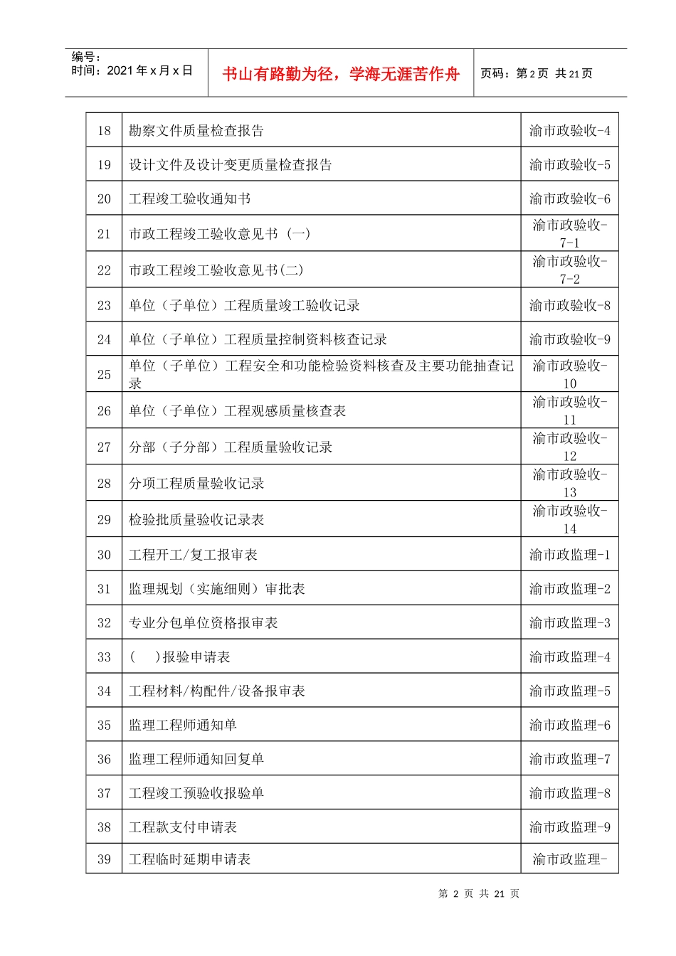 重庆市市政基础设施工程施工技术用表一览表_第2页