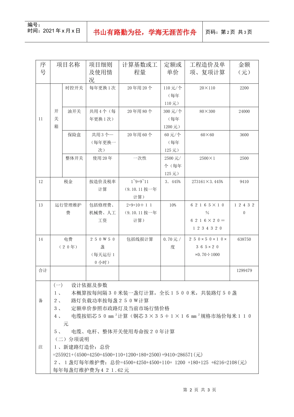 常规市电路灯工程概算一览表_第2页