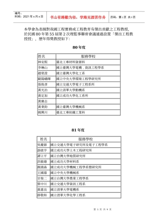 本学会为表扬对我国工程实务或工程教育有杰出贡献之工...