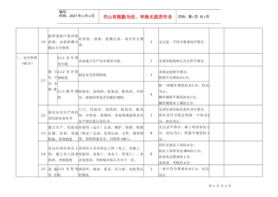 温州市供水企业安全检查评分表-温州市城镇供水水质检查评分_第2页