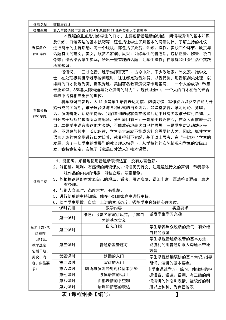 五六年级演讲与口才校本课程教学方案_第1页